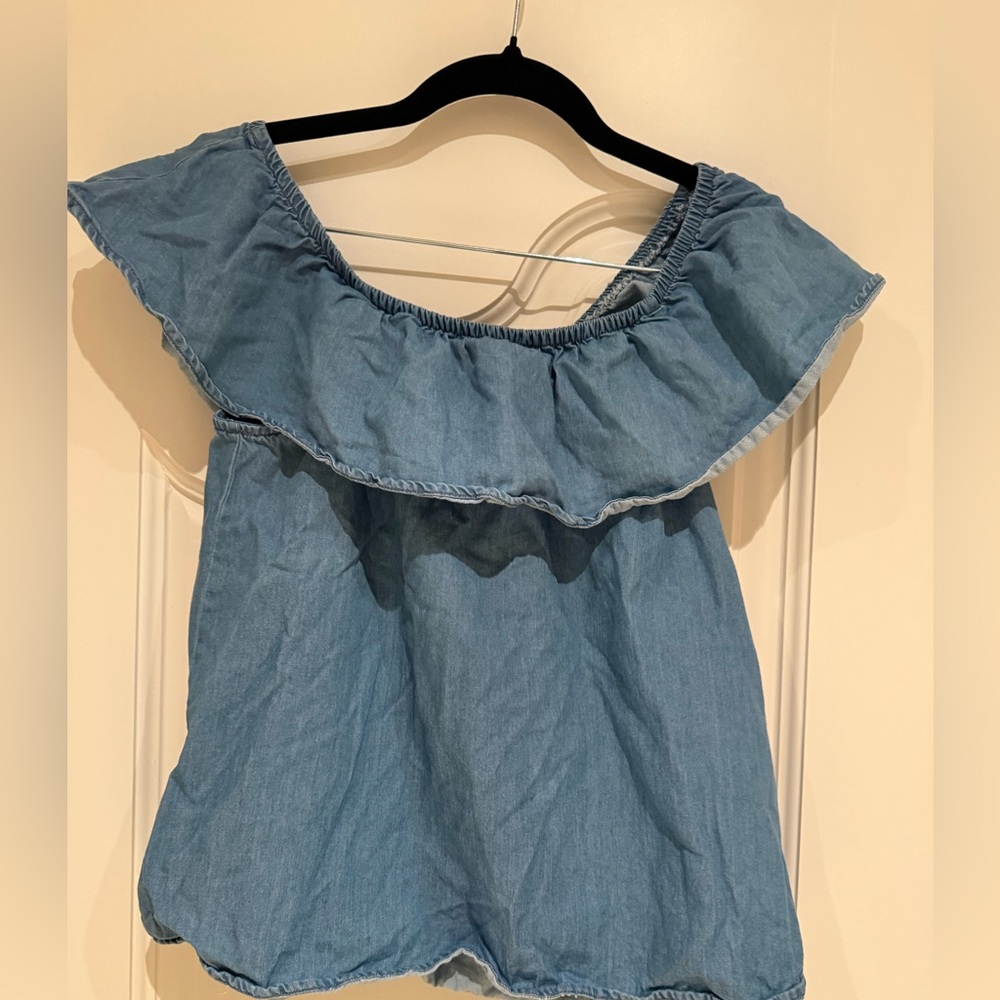Vero Moda Light Blue jean Ruffle Blouse